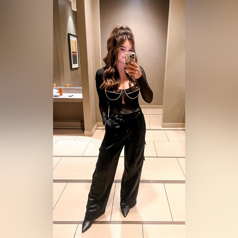 Bardot diamante bodysuit in black